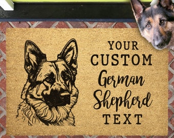 German Shepherd Doormat: Custom Personalized Welcome Mat Coir Outdoor Rug, Entryway Front Porch Decor