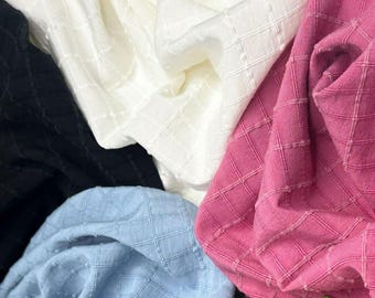 Windowpane Jacquard Fabric by Metre | Cotton Rayon Linen Blend Apparel Material