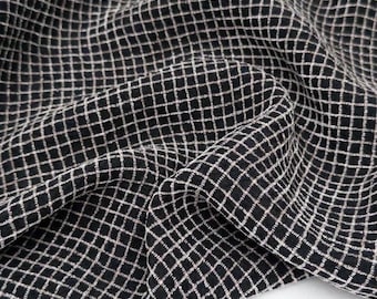 Callista Washed Linen Rayon Mini Check Fabric | Soft Breathable Apparel Sewing by Meter