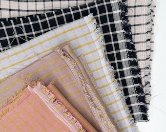 Elysium Check Linen Cotton Fabric – Washed Grid, European Style for Apparel