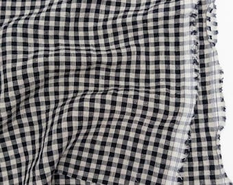 Lucca Gingham Linen Fabric – Black Natural Check – Lightweight Yarn-Dyed Summer Dress Shirt