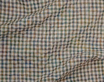 Picasso Plaid Seersucker Fabric – Cotton Linen Blend, Lightweight Check Textile (5m Minimum)