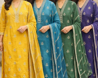 Embroidered Pant Suit Set with Pockets |  Festive Ethnic Outfit