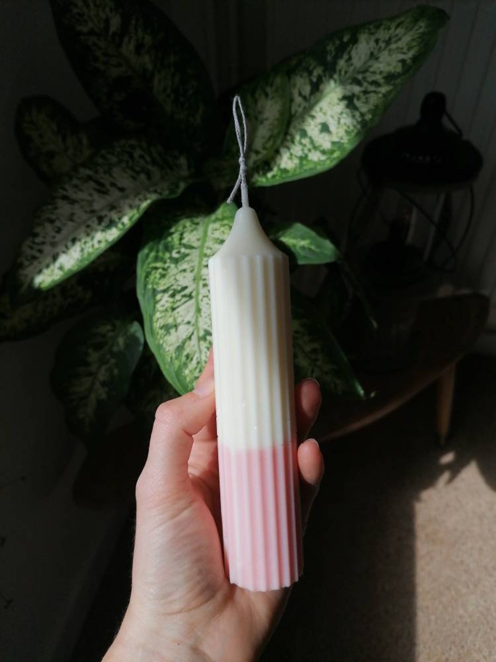 Two Tone Ribbed Pillar Candle Etsy