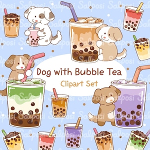 Dog with Bubble Tea Clipart, Bubble Tea Clipart, Milk Tea Clipart, Dog Clipart, Dog PNG, Kawaii Clipart,  Bubble Tea PNG, Boba Tea PNG