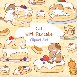 Cat Clipart, Pancakes Clipart, Dessert Clipart, Cat PNG, Kitten Clipart, Cute Cat Clipart,  Souffle Pancakes, Pancakes PNG