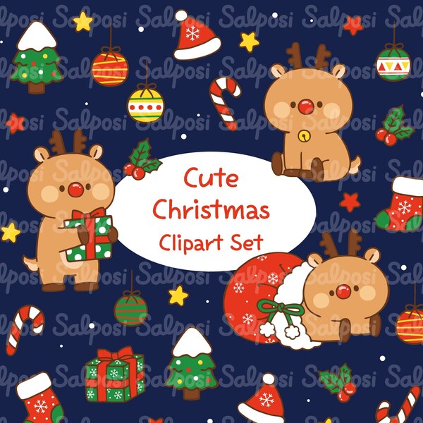 Cute Christmas Clipart, Christmas Clipart, Reindeer Clipart, Holiday Clipart, Cute Clipart, Candy Cane, Christmas Tree, Holiday Ornament