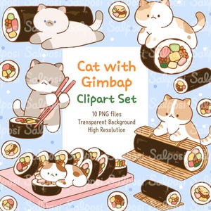 Clipart di gatti, Clipart di cibo coreano, Clipart di gimbap, Clipart di gatti carini, Clipart di kimbap, Cibo di strada asiatico, Clipart di Corea, Clipart di cibo,