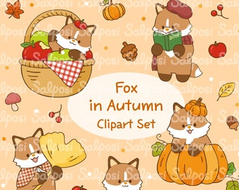 Fox Clipart, Autumn Clipart, Autumn PNG, Thanksgiving Clipart, Cute Fox Clipart, Pumpkin Clipart, Woodland Animal, Fall Sticker