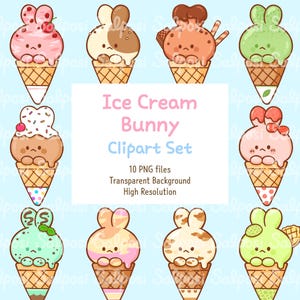 Clipart mignon de crème glacée, Clipart de crème glacée, lapin PNG, Clipart lapin mignon, Clipart Animal mignon, Clipart Kawaii, crème glacée PNG, Clipart nourriture