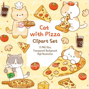 Cat Clipart, Pizza Clipart, Pizza PNG, Cat PNG, Kitten Clipart, Cute Cat Clipart, Food Clipart, Digital Sticker, Printable Sticker,