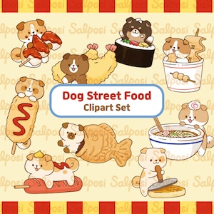 Dog Clipart, Korean Food Clipart, Dog PNG, Puppy Clipart, Cute Dog Clipart, Street Food Clipart, Asian Street Food, Pet Clipart,Food Clipart