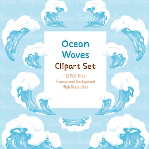 Clipart z falami oceanicznymi, Clipart z falami, Clipart z latem, Clipart z morzem, Ilustracja oceanu, Natura, Surfing, Fale, Lato, Ocean, Pobieranie cyfrowe