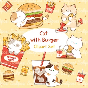 Burger Clipart, Hamburger Clipart, Katze Clipart, Katze PNG, Kätzchen Clipart, Süße Katze Clipart, Essen Clipart, Fast Food Clipart, Digital Clipart