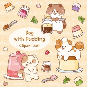 Dog Clipart, Pudding Clipart, Dog PNG, Puppy Clipart, Cute Dog Clipart, Animal Clipart, Pet Clipart, Food Clipart, Dessert Clipart