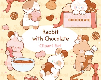 Bunny Clipart, Rabbit Clipart, Chocolate Clipart, Bunny PNG, Cute Rabbit Clipart, Easter Clipart, Valentine Clipart, Printable sticker,