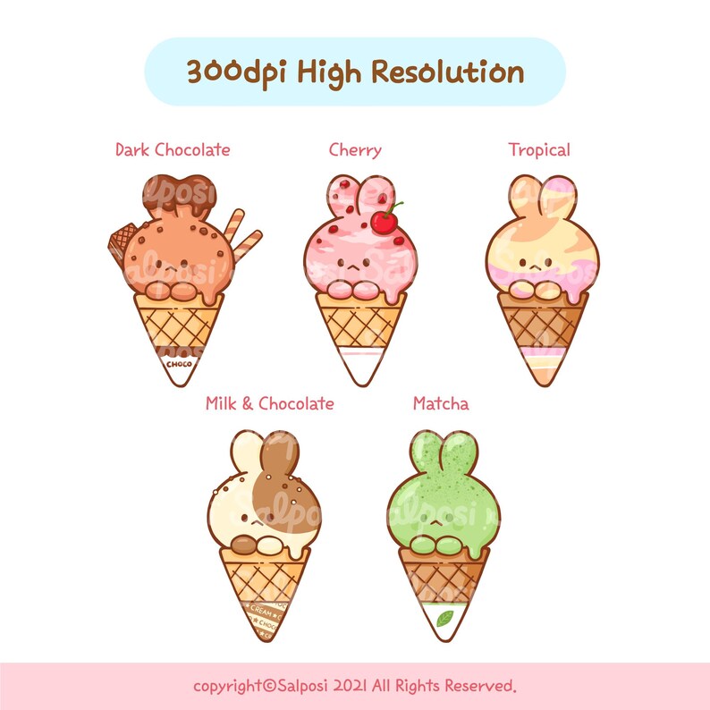 Cute Ice Cream Clipart, Ice Cream Clipart, Bunny PNG, Cute Bunny Clipart, Cute Animal Clipart, Kawaii Clipart, Ice Cream PNG, Food Clipart image 6
