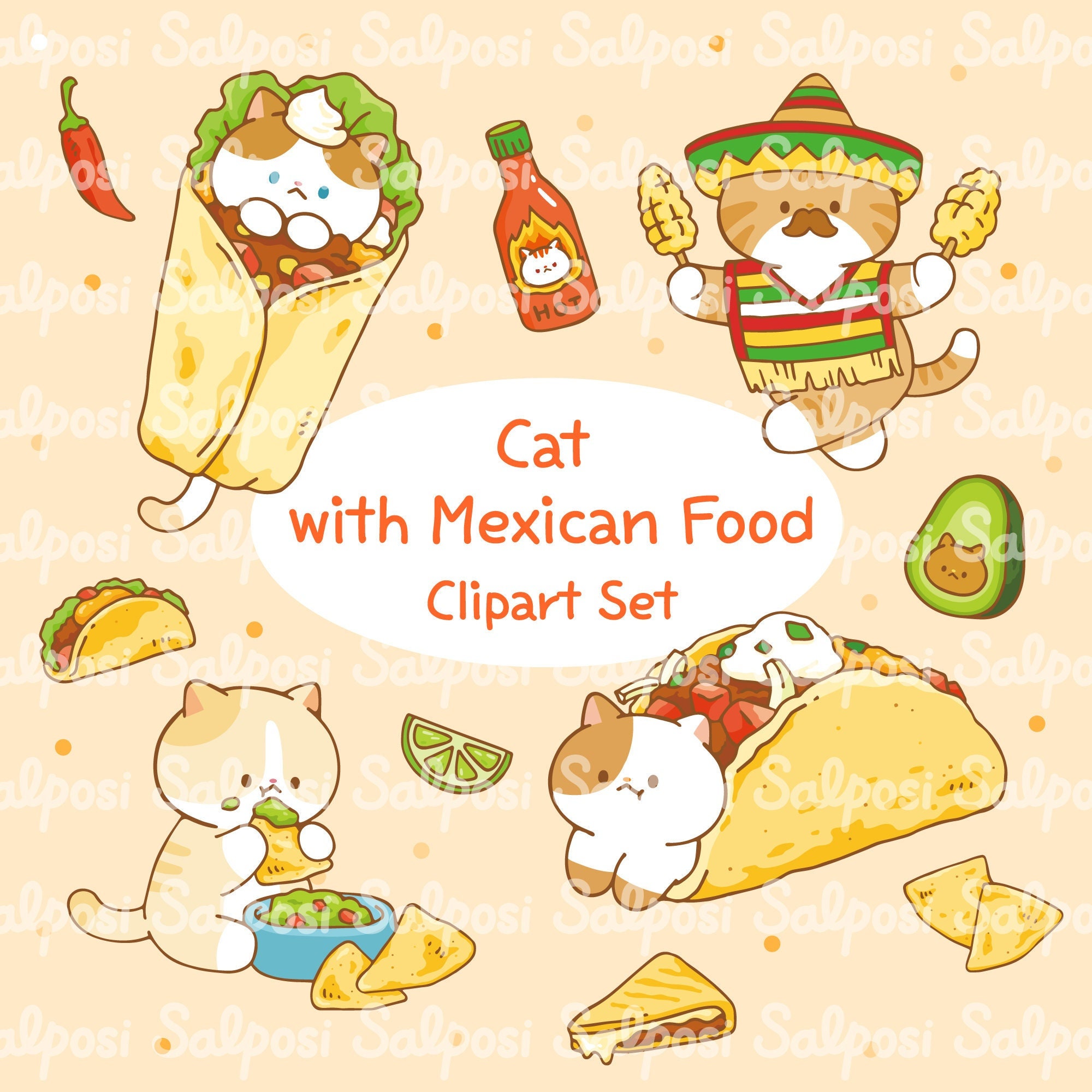 Cat Clipart Mexican Food Clipart Mexican Food Cat PNG Etsy Canada