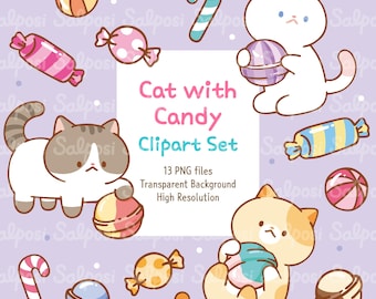 Katze Clipart, Candy Clipart, Katze PNG, Kätzchen Clipart, süße Katze Clipart, digitaler Download
