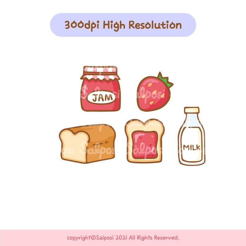 Cat Clipart, Bread Clipart, Cat PNG, Kitten Clipart, Cute Cat Clipart, Jam clipart, Toast Clipart, Printable Sticker, Digital download image 6