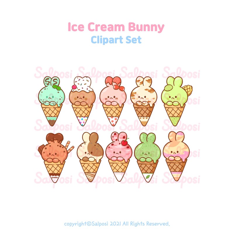 Cute Ice Cream Clipart, Ice Cream Clipart, Bunny PNG, Cute Bunny Clipart, Cute Animal Clipart, Kawaii Clipart, Ice Cream PNG, Food Clipart image 2