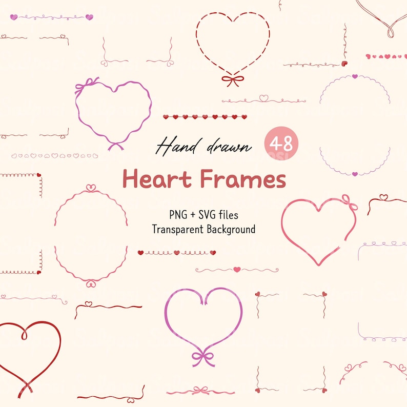 Hand Drawn Heart Frame Clipart, Heart Divider, Whimsical Frames, Wavy ...