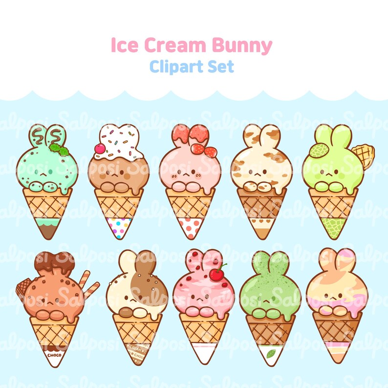 Cute Ice Cream Clipart, Ice Cream Clipart, Bunny PNG, Cute Bunny Clipart, Cute Animal Clipart, Kawaii Clipart, Ice Cream PNG, Food Clipart image 7