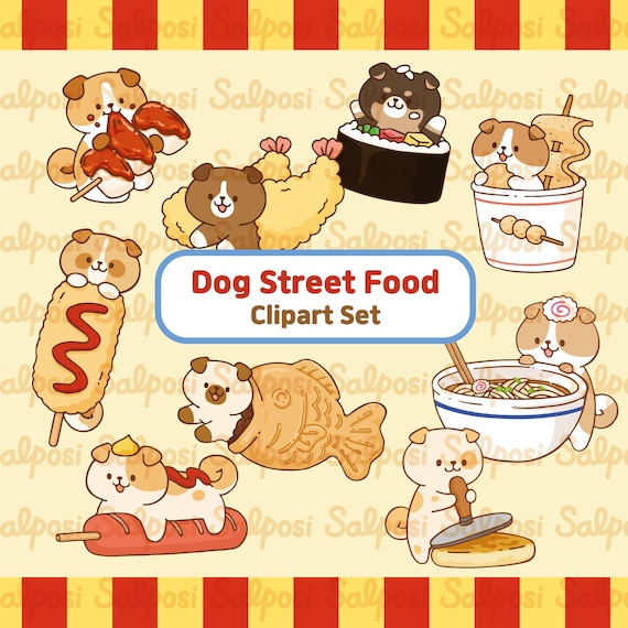 Dog Clipart, Korean Food Clipart, Dog PNG, Puppy Clipart, Cute Dog Clipart, Street Food Clipart, Asian Street Food, Pet Clipart,Food Clipart