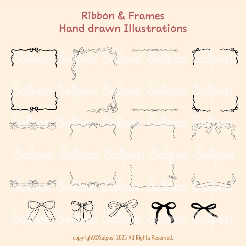 Hand Drawn Bow Frame Clipart, Ribbon Bows Clipart, Whimsical Frames PNG ...