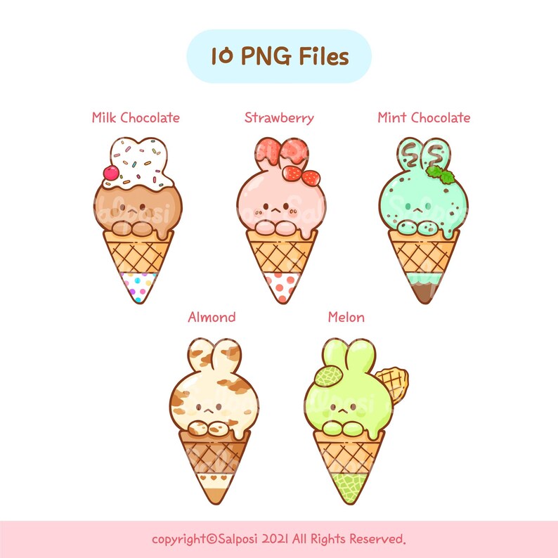 Cute Ice Cream Clipart, Ice Cream Clipart, Bunny PNG, Cute Bunny Clipart, Cute Animal Clipart, Kawaii Clipart, Ice Cream PNG, Food Clipart image 5