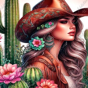 20 oz maigre cow-girl du sud-ouest de l'ouest Tumbler Wrap Cactus Floral PNG en téléchargement numérique