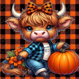 Envoltorio para vaso con diseño de vaca de las tierras altas en otoño: descarga PNG de 300 ppp: envoltorios para vaso delgados de 30 y 20 oz: lindo tema de otoño
