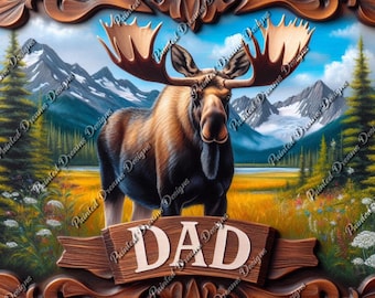 Envoltura para vaso delgado de 20 oz con diseño de Bull Moose Dad, descarga digital PNG de 300 ppp, para el Día del Padre, cumpleaños de papá