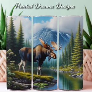 Älg i alpint landskap vid en fridfull bergsbäck - 300 dpi digital nedladdning - 20oz smal tumblerwrap - Älg - Natur - Vilda djur