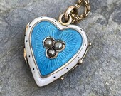 Victorian 9ct enamel and pearl heart locket pendant