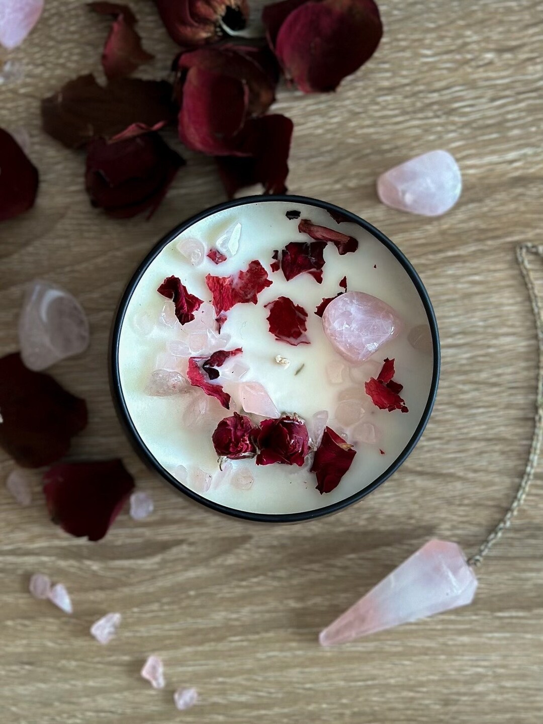 5.5oz Handmade Intention Candle Rose Quartz Rose Petals Etsy