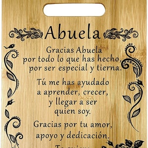 Regalo para abuela: tabla de cortar de bambú grabada (22 x 30 cm) Gift for Grandma in Spanish-Engraved bamboo cutting board 9&quot;x12&quot;