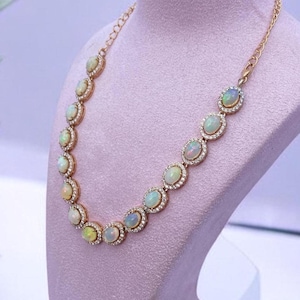 Natural Ethiopian Opal Necklace – Oval Cabochon Statement Jewelry – 18K Gold Finish – Ethiopian opal jewelry – Gift for Her