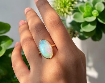 Natural Opal Ring, Victorian Opal Engagement Ring, October Birthstone Jewelry, Gold Promise Ring, Gift for Mom