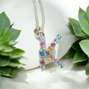 Rainbow Gemstone Initial Necklace: Letter Pendant, Tourmaline, Topaz, Citrine