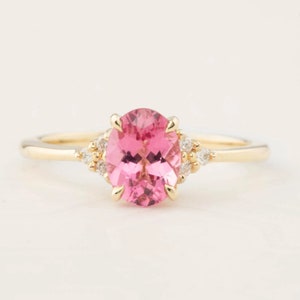 Art Deco Ring, Pink tourmaline Ring, 14k gold ring, October birthstone ring, gift for her.