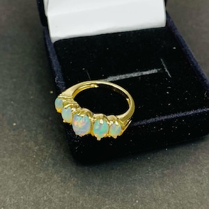 Beautifull Victorian style Natural Opal Ring set in 14k Gold. Opal engagement ring. Opal five stone ring. Gift for mom