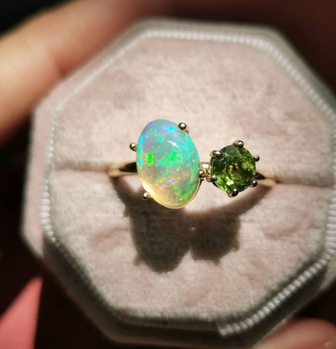 Peridot Opal And Emerald Ring Emerald Engagement Vintage Opal And