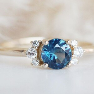 Blue Topaz Engagement Ring – Round Cut Gemstone – December Birthstone – Dainty Gold Ring – Gift for Her or Promise Ring