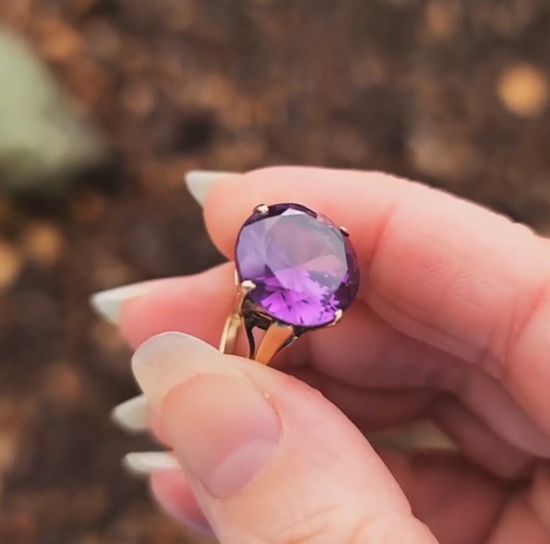 14k Gold Amethyst Engagement Ring Natural Amethyst Solitaire Engagement