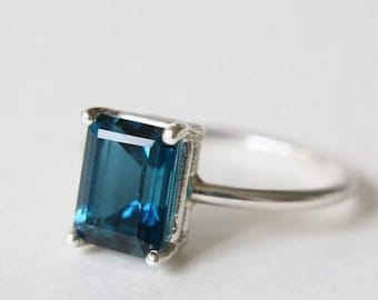 Smaragdschliff London Blautopas Ring: Dezember Geburtsstein