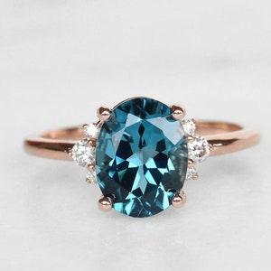 London Blue Topaz Oval Ring – Gemstone Engagement Ring – December Birthstone – Dainty Gold or Silver Ring – Promise Ring for Her