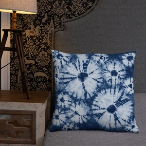 Blue Pillow Cover Shibori Pillow Cover 22x22 Throw Pillow Throw Pillows Boho Indigo Throw Pillow Shibori Throw Pillow image 2