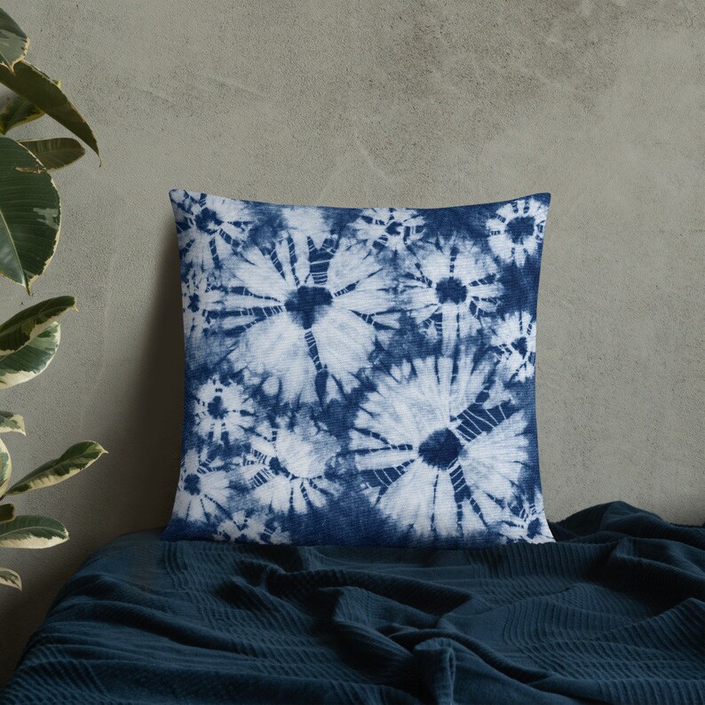 Blue Pillow Cover Shibori Pillow Cover 22x22 Throw Pillow Throw Pillows Boho Indigo Throw Pillow Shibori Throw Pillow image 7