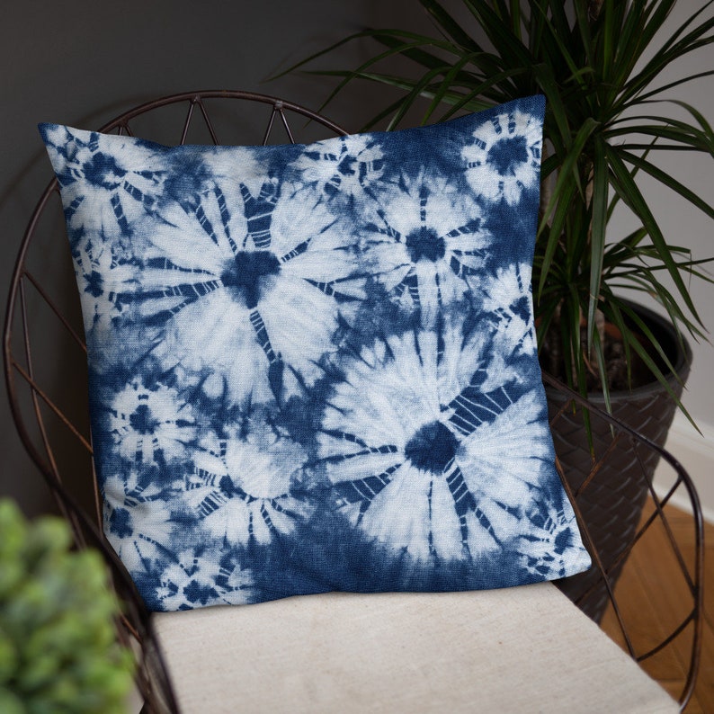 Blue Pillow Cover Shibori Pillow Cover 22x22 Throw Pillow Throw Pillows Boho Indigo Throw Pillow Shibori Throw Pillow image 4